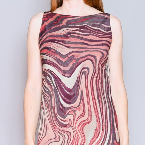 VINTAGE Unique 90s Swirly Stripes Geode Sleeveless Maxi Dress - Picture 2 of 8